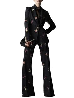 Floral Pant Suit - Notched Collar Women Trouser Suit - Pantsuit - Guocali Floral Pant Suit, Pantsuit For Women, Ladies Trouser Suits, Mens Undershirts, Trouser Suit, Winter Collars, Pantsuits For Women, Best Version Of Yourself, Pant Suit