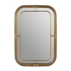 a gold framed mirror on a white background with the reflection of an object in it