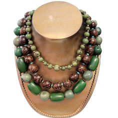 This Three Strand Necklace Is Beautiful Hand Made In Equador Of Natural Seeds Acai, Pambil & Tagua New Unworn Condition Green Multi-strand Wooden Beads Jewelry, Elegant Green Beaded Necklaces With Wooden Beads, Elegant Green Beaded Necklace With Wooden Beads, Elegant Green Wooden Beaded Necklaces, Green Beaded Costume Jewelry Necklace, Vintage Green Necklace With Wooden Beads, Green Vintage Jewelry With Wooden Beads, Tagua Necklace, Brown Beaded Necklace