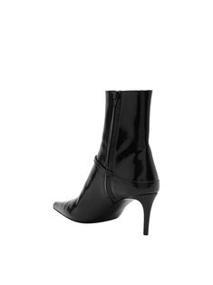 The Vendome Buckle by Saint Laurent boots have a patent leather finish and are crafted with a leather sole, footbed and lining. They have a side zipper closure and a pointed toe design. The boots feature a 2.75" stiletto heel and are completed with a silver-tone micro buckle detail.[tab] Composition: Patent leather upper with leather sole; Leather footbed and lining Size and Fit: Runs True to Size. 2.75 in / 70 mm stiletto heel. Origin: Made in Italy SKU: STL48RAZY Questions about size, fit, or Saint Laurent Boots, Anthony Vaccarello, Leather Finish, Buckle Boots, Toe Designs, Biker Jacket, Stiletto Heel, Side Zipper, Black Boots