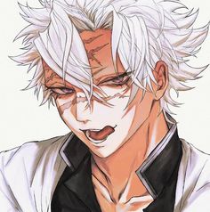 an anime character with white hair and black shirt