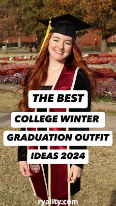 These are perfect fall graduation outfit ideas Fall Graduation Outfit, Winter Graduation Pictures, December Graduation, Winter Graduation Dress, College Graduation Dress, Graduation Outfit Ideas High School