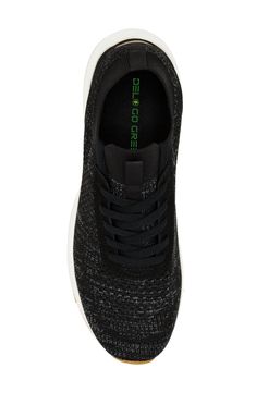 Consciously-made from recycled materials, this knit running shoe features a stretchy topline and collar for a comfortable fit. Recycled textile and synthetic upper and lining/recycled textile and synthetic sole Imported Sporty Black Sneakers With Textured Upper, Black Textured Sporty Sneakers, Black Textile Running Shoes, Functional Black Textile Running Shoes, Black Textile Running Shoes For Athleisure, Black Stretch Synthetic Sneakers, Lightweight Black Sporty Sneakers, Comfortable Black Textile Running Shoes, Casual Nylon Sneakers With Moisture-wicking