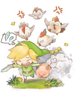 the legend of zelda and her friends are flying around with their heads in the air