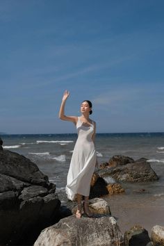 July U-Neck Dress | MEAN BLVD White A-line Elegant Slip Dress, Elegant White Maxi Slip Dress, Elegant Silk Beach Dress, Mean Blvd, U Neck, Skirt Design, Plain White, Knit Cotton, Designer Collection