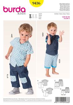 a child's shirt and shorts sewing pattern with the words burda kids on it