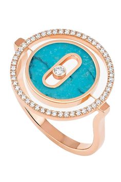 MESSIKA-Turquoise Lucky Move PM Ring-ROSE GOLD Luxury Turquoise Round Ring, Turquoise Diamond Ring, Turquoise And Diamond Ring, Turquoise Diamond Rings, Demi Fine Jewelry, Fine Watches, Summer Beach Wear, Ring Diamond, Fine Rings