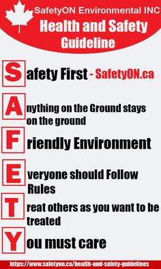 the safety sign is posted in red and white