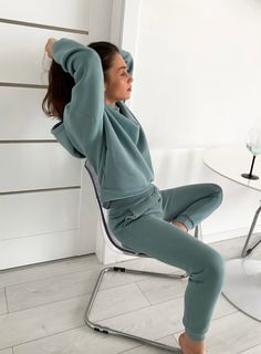 "Extremely warm and cozy tracksuit will definitely become the staple of every women wardrobe. It's a great choice for a cold season, because of the warm cotton material with a cozy fleece inside. This two piece set was made from extra soft durable high quality cotton. It's going to look great after multiple washes. Also, sage green color PENNY loungewear looks so beautiful too. Composition: 98% cotton, 2% elastane. (warm fleece inside) - Anastasia wears MINT color sweatsuit. - Full Color Card is Stretch Solid Color Sweatpants, Comfy Tracksuit For Loungewear In Fall, Comfy Fall Tracksuit For Loungewear, Comfy Fall Loungewear Tracksuit, Cozy Tracksuit For Loungewear In Fall, Cozy Tracksuit For Fall Loungewear, Cozy Relaxed Fit Tracksuit For Loungewear, Cozy Fall Tracksuit For Loungewear, Winter Tracksuit With Ribbed Cuffs For Loungewear