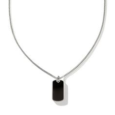 John Hardy Men's ID Dog Tag Necklace, Sterling Sterling Silver, Black Onyx Modern Black Jewelry With Silver Chain, Formal Black Jewelry With Cable Chain, Formal Black Cable Chain Jewelry, Everyday Silver Onyx Jewelry, Black Engraved Pendant Jewelry, Black Sterling Silver Necklace, Black Box Chain Pendant Jewelry, Classic Everyday Jewelry With Black Enamel, Black Dog Tag Necklace For Everyday