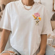 Watercolor Flower T Shirt. White Short Sleeve Tee. Custom Handmade To Order. For An Oversized Graphic Tee Please Size Up! Thank You For Considering To Purchase From A Female Small Business Owner! White Relaxed Fit T-shirt With Watercolor Print, White Watercolor Print Short Sleeve T-shirt, Casual White T-shirt With Watercolor Print, White Watercolor Print T-shirt For Spring, White Watercolor Print Short Sleeve Top, White Crew Neck T-shirt With Floral Applique, White Floral Embroidered T-shirt For Spring, Spring Graphic Tee With Watercolor Print, White Short Sleeve T-shirt With Floral Applique