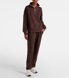 Hawley half-zip sweater in brown - Varley | Mytheresa Lounge Fashion, Half Zip Sweatshirt, Cuffed Pants, Half Zip Sweaters, Trouser Pants Women, Sweater Material, Coffee Bean, Brown Sweater, Zip Sweater