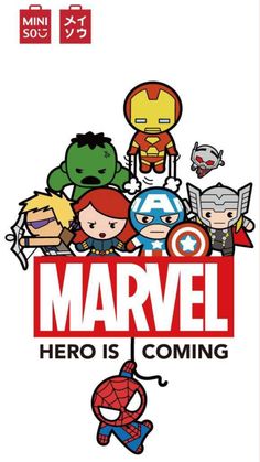 an advertisement for the movie's upcoming hero is coming, with cartoon characters on it