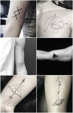 several different tattoos on the arms and arm are shown in this series of photos, each with