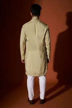 Shop for Kaaj Button Green Chanderi Silk Kurta Set for Men Online at Aza Fashions Kaaj Button, Silk Kurta Set, Kurta Set For Men, Silk Kurta, Embroidered Neckline, Satin Color, Kurta Set, Embroidered Silk, Aza Fashion