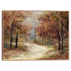 an oil painting of a path in the woods