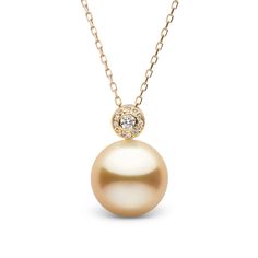 The Pearl Paradise Aura Collection 11.0-12.0 mm golden South Sea pearl and diamond pendant features a single gem-quality, natural-color golden pearl set in solid 14 karat gold. Complementing the perfect pearl are 0.07 carats of VS1-G graded diamonds. Your pendant will arrive in a luxurious gift box accompanied by a certified appraisal. Single Pearl Necklace, Diamond Bracelet Design, Golden Pearl, Golden South Sea Pearls, Jewelry Appraisal, Sea Pearl, Mom Necklace, Pearl Set, Pearl Types