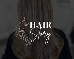 a woman with long hair and the words hair story