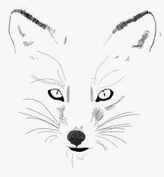 a black and white drawing of a fox's face