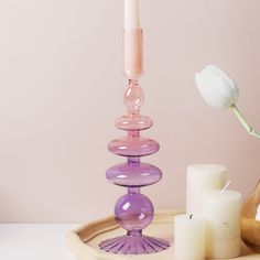 Three Color Gradient Glass Candle Holders Vlogs Aesthetic, Colorful Candle Holders, Colorful Candle, Coffee Table Display, Shabby Chic Decor Diy, Minimalist Candles, Cordless Lamps, Flower Holder, Color Gradient