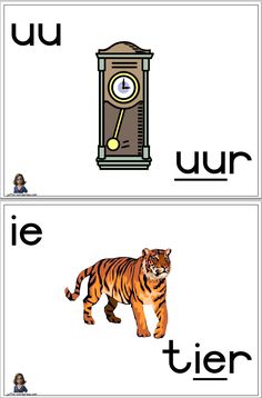 two pictures with the words u and u in different languages, one has a tiger on it