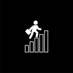 a man climbing up the bar chart with a briefcase in his hand, black and white illustration