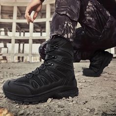 Russoo - Premium Mens High-Top Military-Inspired Boots: Comfortable, Non-Slip, and Durable Footwear for Outdoor Pursuits Military Style Boots, Chef Shoes, Military Tactical Boots, Boots Comfortable, Mens Hiking Boots, Mens Ankle Boots, Outdoor Training, Shoes On Sale, Mens Boots Fashion