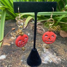 Orange Pumpkin Earrings Ceramic Pumpkin Earrings With Black Beads, Orange Rhinestone Barrel Beads, And Antiques Gold Ear Wire. Halloween Earrings, Pumpkin Earrings, Festive Earrings, Spooky Earrings, Orange Earrings, Jack O’ Latern Earrings Jack O Latern, Spooky Earrings, Earrings Ceramic, Ceramic Pumpkin, Pumpkin Earrings, Orange Earrings, Orange Pumpkin, Halloween Earrings, Pumpkin Orange