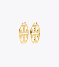 Miller Hoop Earring: Women's Designer Earrings | Tory Burch Classic Tan Jewelry, Luxury Pierced Brass Hoop Earrings, Tory Burch Earrings, Miller Sandal, Tory Burch Miller, Boutique Online, Footwear Design Women, Girly Jewelry, Designer Sandals