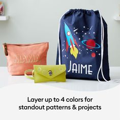 three bags with the words, layer up to 4 colors for standout patterns & projects