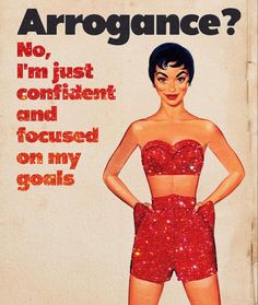 an advertisement for arrogance featuring a woman in red shorts and bra top