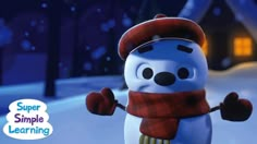 a cartoon snowman wearing a hat and scarf