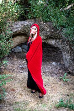 This full length Red Velvet Adult Cloak is perfect for a variety of dress up occasions; wear to any Halloween Party, Cosplay, Role Playing, Gothic, Steampunk, Renaissance, Medieval Events or a Masquerade Ball! Made from red velvet, measuring from 60.5" from neckline to hem Satin trimmed hood with ribbon tie closure Machine washable and made for repeat use Breathable, 100% Polyester Fabrics Costumes & accessories not included Red Fantasy Cosplay Costume, Fantasy Red Cosplay Costume, Red Cosplay Costume For Fantasy Events, Fitted Red Cosplay Costume For Party, Fitted Costume Accessories For Christmas Costume Party, Fitted Red Cosplay Costume For Halloween, Red Fitted Cosplay Costume For Halloween, Red Cosplay Costume For Parties And Events, Red Cosplay Costume For Events