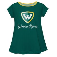 Make sure your young fan is ready for game day this season with this Wayne State Warriors A-Line Top. The soft, comfortable fit will make this their favorite outfit to wear any day of the week. The bold Wayne State Warriors graphics will let them show off their favorite school with pride. Team-colored Casual Top With Moisture-wicking, Green Sports Fan Tops For Sports, Green Letter Print Activewear For Sports, Casual Team-colored Top With Moisture-wicking, Casual Moisture-wicking Team-colored Top, Team-colored Tops With Team Logo For Cheerleading, Team-colored Cheerleading Tops With Team Logo, Football Season Cheerleading Tops With Team Logo, Cheerleading Team Logo Tops For Football Season