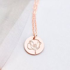 Personalized Birth Flower Necklace / Mom Necklace / Date | Etsy Anniversary Round Flower Charm Necklace, Personalized Rose Gold Flower Necklaces, Personalized Rose Gold Jewelry With Flower Pendant, Personalized Rose Gold Flower Pendant Jewelry, Personalized Flower-shaped Rose Gold Necklace, Personalized Rose Gold Flower Necklace, Round Disc Necklace With Flower Charm For Gift, Personalized Rose Gold Flower-shaped Jewelry, Rose Gold Flower Necklace For Personalized Gift