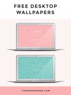 two laptops with the text free desktop wallpapers on them, and an image of