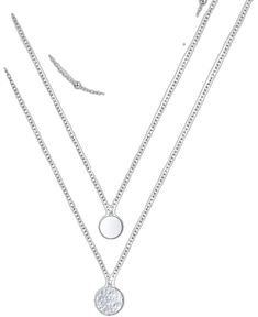 Trendy Silver Round Charm Necklaces, Silver Minimalist Charm Necklace For Layering, Silver Layered Double Chain Necklace, Silver Double Chain Layered Necklace, Silver Minimalist Everyday Layered Necklace, Sterling Silver Clavicle Chain Layered Necklace, Sterling Silver Clavicle Chain Layered Necklace For Everyday, Silver Layered Necklace With Delicate Chain, Silver Minimalist Layered Necklace With Round Pendant