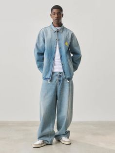 Spring Outfits 2024 Trends Men, All Denim Mens Outfit, Mens Ss24 Trends, Men Spring 2024, Spring Summer 2024 Mens Fashion Trends, All Jeans Outfit Men, Spring Summer 2024 Mens Trend, Men’s Denim Outfit, Men’s Fashion Trends 2024