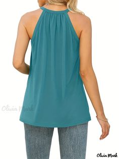 Olivia Mark - Contrast Lace Solid Top, Casual Crew Neck Summer Sleeveless Top, Women's Clothing Versatile Sleeveless Solid Color Top, Versatile Solid Color Sleeveless Halter Top, Versatile Sleeveless Halter Top, Sleeveless Tops Summer, Solid Tops, Top Women, Olivia Mark, Top Casual, Sleeveless Top