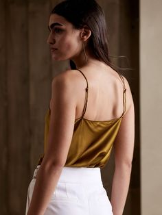 An indulgent, elegant essential, this versatile camisole is crafted from our washable silk charmeuse and cut on the bias for figure-flattering drape.  SEMI-FITTED: Cut for a not-too-tight, not-too-loose fit.  V-neck.  Adjustable slider straps.  Dolph Luxury Silk V-neck Camisole, Luxury Fitted Camisole With Built-in Bra, Dried Yarrow, Happy Boxing Day, Womenswear Fashion, Silk Camisole, Classy Casual, Silk Charmeuse, Going Out Outfits