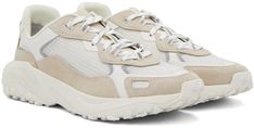 Low-top paneled ripstop, mesh, and suede sneakers in off-white and beige. · Bonded trim throughout · Lace-up closure · Logo bonded at padded tongue · Pull-loop at heel tab · Logo bonded at outer side · Mesh lining · Treaded rubber sole Supplier color: Open white Sporty Cream Sneakers With Vented Sides, Cream Mesh Sneakers For Light Sports, Functional Beige Sneakers With Vibram Sole, Beige Canvas Sneakers For Sports, Cream Canvas Sneakers For Sports, Cream Sneakers With Laces For Outdoor, Outdoor Cream Sneakers With Laces, Casual Cream Sneakers With Vented Sides, Functional Cream Sneakers For Outdoor