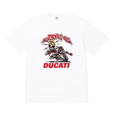 a white t - shirt with the words ducati printed on it