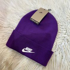 Brand New Nike Beanie, Purple Nikes, Nike Accessories, Nike Purple, Hat Cap, New Nike, Warm Winter, Color Purple, Dri Fit