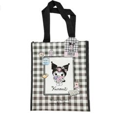 Sanrio Tote Bag Kuromi Cherecked Reusable Shopping, Grocery, Travel Bag Sanrio Tote Bag - Kuromi, 9.8 X 11 X 3.9 In * New Cherecked Bag * Plastic * Reusable * Tote * Great Shopping Bag Black Reusable Shopping Bag, Reusable Black Shoulder Bag For Shopping, Black Reusable Shoulder Bag For Shopping, Cute Reusable Travel Bags, Cute Reusable School Bags, Cute Reusable Tote Bag, Square Reusable Bags For Daily Use, Cute Black Bags Suitable As Gift Bag, Sanrio Tote Bag