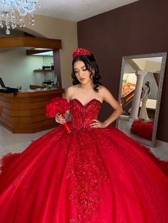 Red Chambelanes Outfits, Red Sweet 16 Dresses, Quincenera Dress, Red Quince Dress, Pastel Prom Dress, Red Quinceanera Ideas, Quinceanera Dresses Red, Black Quinceanera Dresses