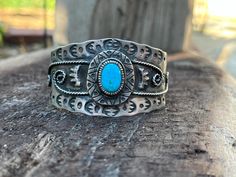 This Kingman turquoise cuff is hand stamped and detailed.  2.25 x 1.75 inch cuff opening. Super comfy and lightweight. Fits small to medium wrists. Turquoise Cuff, Kingman Turquoise, Sterling Silver Cuff, American Jewelry, Native American Jewelry, Silver Cuff, Hand Stamped, Native American, Cuff Bracelets