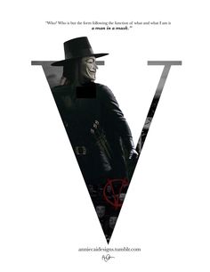 the poster for v is shown in black and white with an image of a man wearing a hat