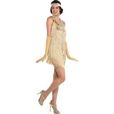 Adult Charleston Champagne Flapper Costume | Party City Roaring 20s Dress, Roaring 20s Dresses, Flapper Costume Halloween, Flapper Halloween, 20s Dress, Fringe Flapper Dress, 20s Flapper, Flapper Costume, Black Halloween Dress