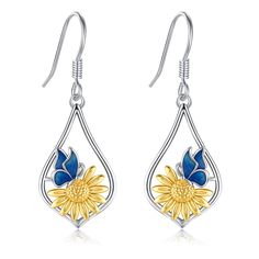 PRICES MAY VARY. Design: Sunflowers always face the sun, symbolizing warmth and positivity, as well as "you are my sunshine". The butterfly is a symbol of romance, spirituality, and gracefulness. Wearing sunflower dangling earrings brings you hope and vitality Material: Sunflower drop earrings are made of S925 Sterling Silver, tarnish-resistant, skin-friendly, long term wear Size: Sunflower dangle earrings size is 14*36 mm (0.55*1.42 in) Great Gift: The sunflower earrings come in a gift box, and Summer Jewelry For Pierced Ears As A Gift, Summer Gift Jewelry For Pierced Ears, Summer Flower Sterling Silver Earrings For Gift, Summer Flower Earrings In Sterling Silver For Gift, Sterling Silver Flower Earrings For Summer Gift, Sterling Silver Flower Earrings For Summer, Yellow Jewelry For Summer Gifts, Yellow Summer Jewelry Gift, Nickel Free Flower Earrings For Summer