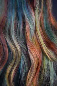 Desert Hair Color, Fall Colorful Hair Ideas, Fun Autumn Hair Color, Autumn Vivid Hair Color, Ginger Hair With Fun Colors, Autumn Leaves Hair Color, Fall Themed Hair Color